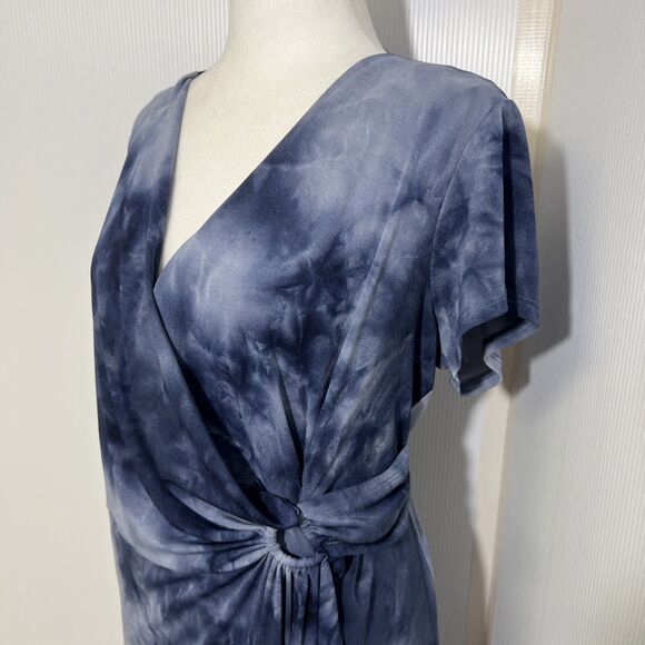 Lane‎ Bryant Size 18 Tie Dye Cloud Wash Wrap Midi Dress Boho Stretch Comfort - Picture 2 of 9